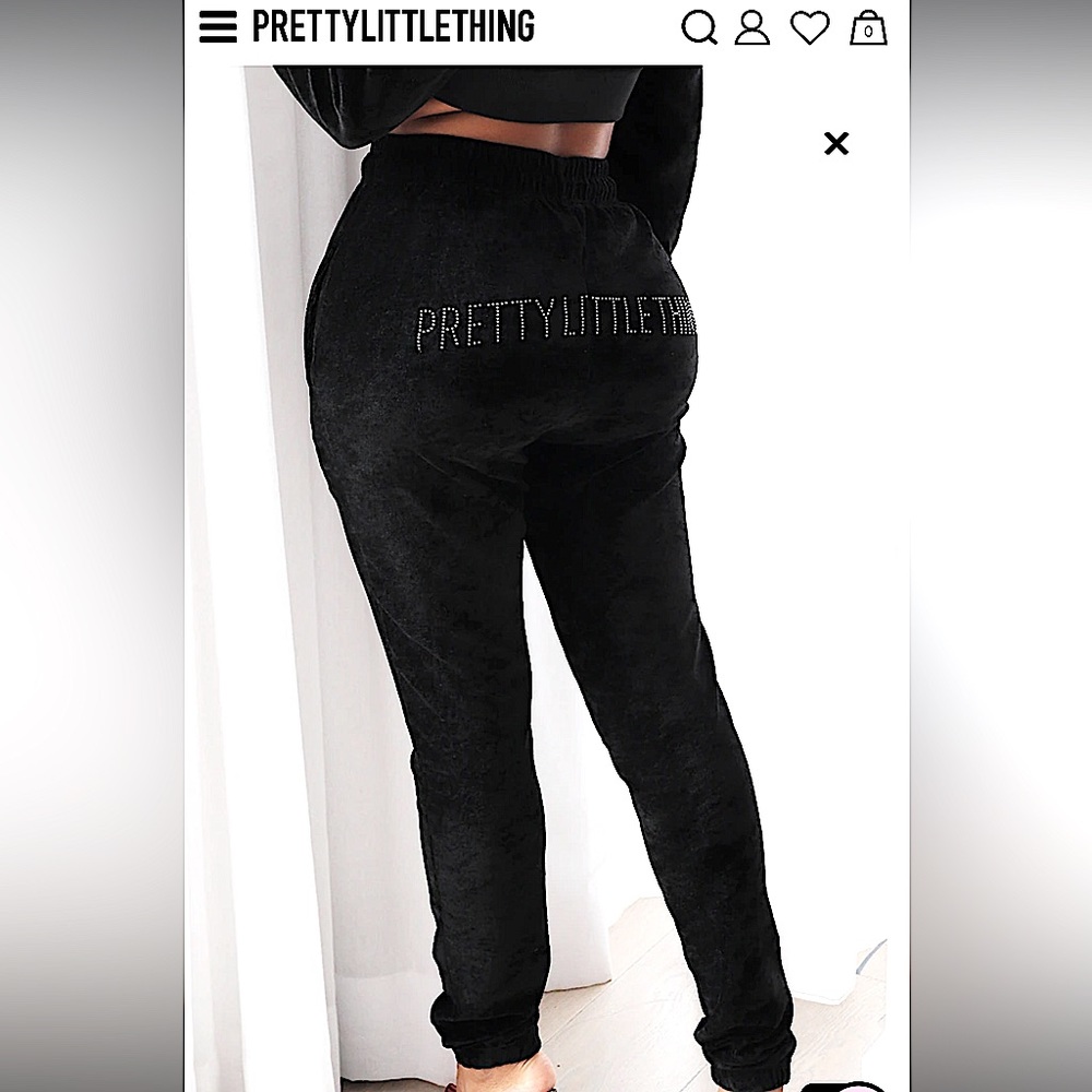 PRETTYLITTLETHING Shape Black Velour Skinny Joggers